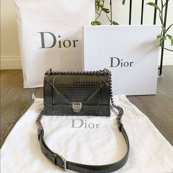 Dior Metallic Patent Micro-Cannage Diorama Bag Onyx Black - Picture 1 of 14